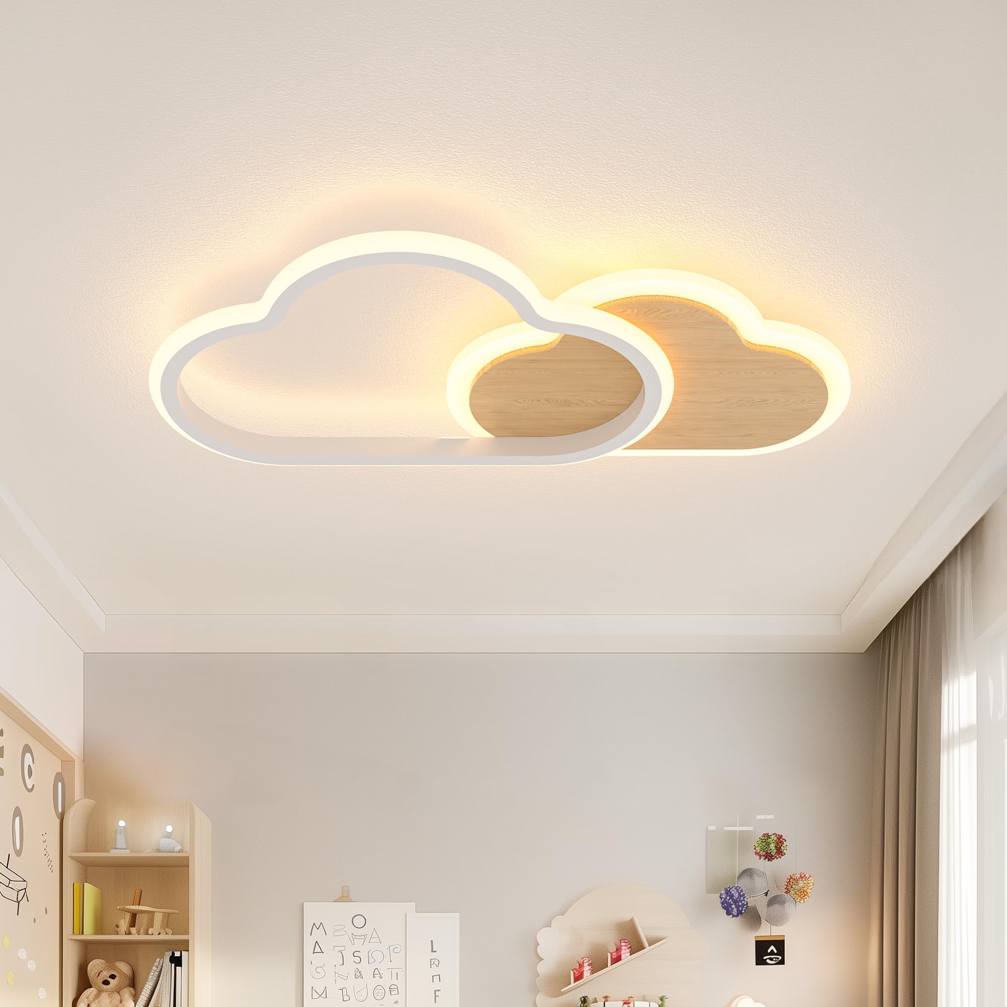 LED Deckenleuchte Kinderzimmer Deckenlampe wolken Bambus Deckenbeleuchtung 24W Dimmbar mit Fernbedienung Deckenleuchten für Kinder Schlafzimmerlampe Babyzimmer Mit Nachtlichtfunktion 40cm