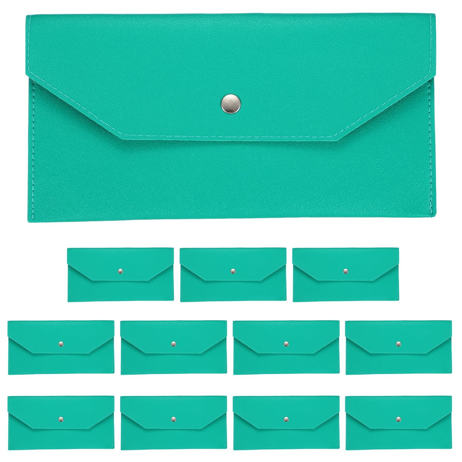 PATIKIL 12Pcs PU Leather Envelope Wallet Card, Reusable Money Pouch Small Leather Organizer Pouch for Women Men Travel,Green