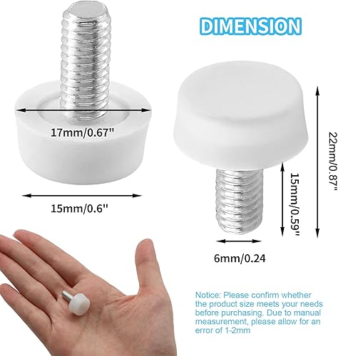 Miniatura 9 de Biaungdo 24 niveladores ajustables para muebles, pies de nivelación ajustables M6x15mm atornillables para muebles, niveladores de pies deslizantes