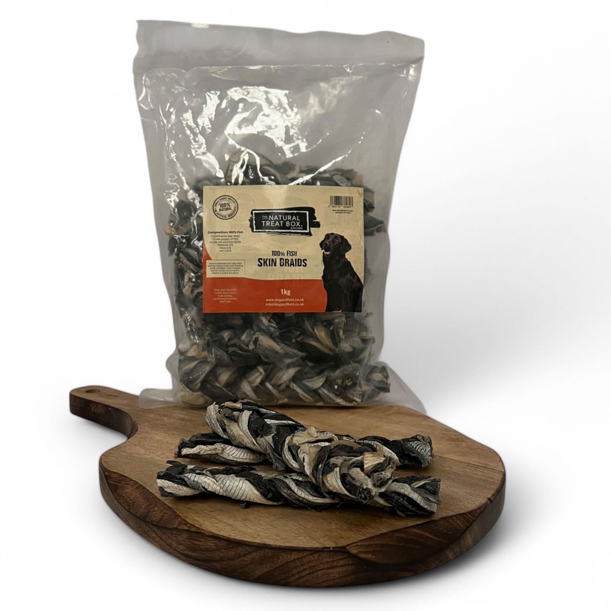 Dog & Field Fish Skin Braids For Dogs - 1kg. 100% Natural Dog Chews, With Essential Omega 3 & Omega 6 Oil