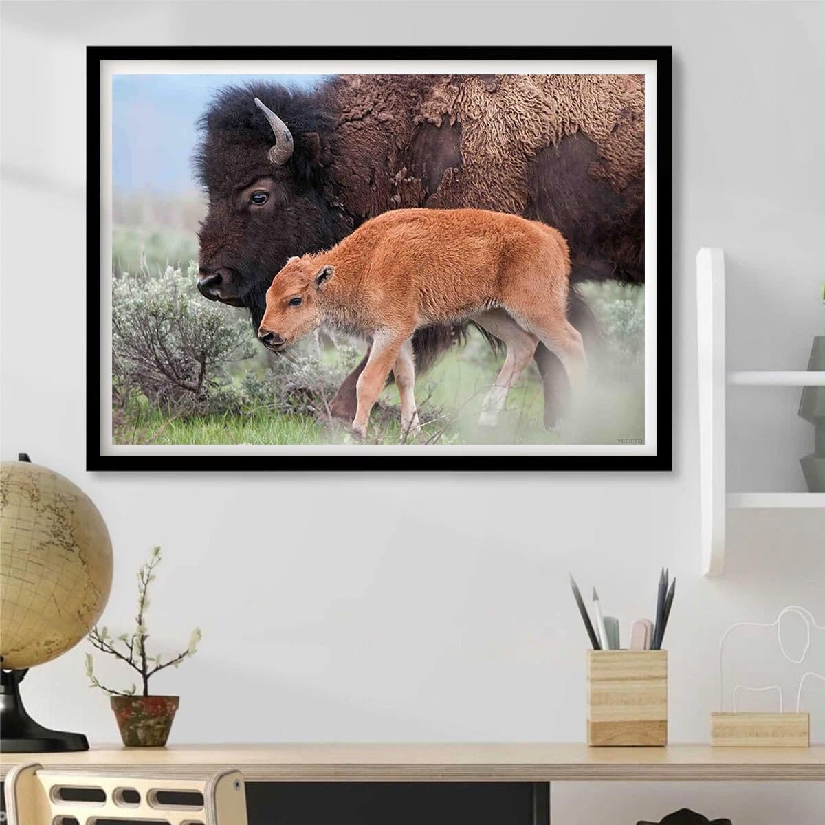 YEEIFFD Adult Diamond Art Painting Bison Round Full Crystal DIY Cross Stitch Embroidery Craft Painting Kit Home Wall Decor Gift 12x16inch