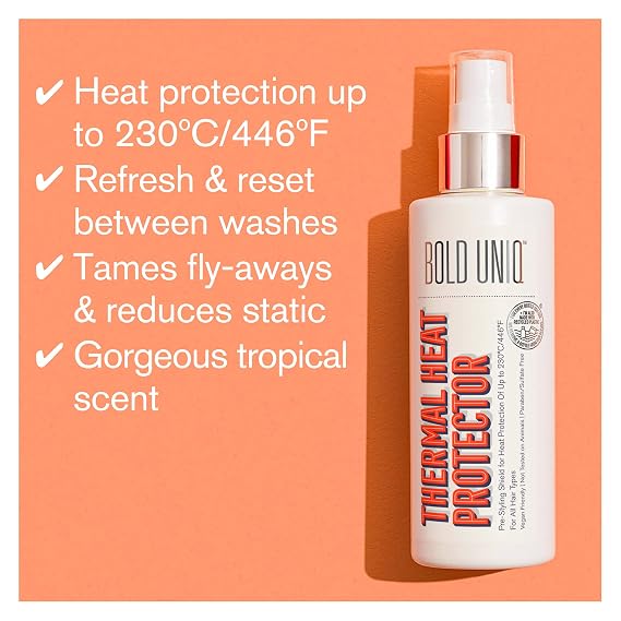 Bold Uniq Heat Protectant Spray for Hair & Purple Shampoo, Conditioner & Mask Bundle - Thermal Protector Up To 450 F - Eliminates Brassy Tones From Blonde, Platinum, Silver/Gray Hair