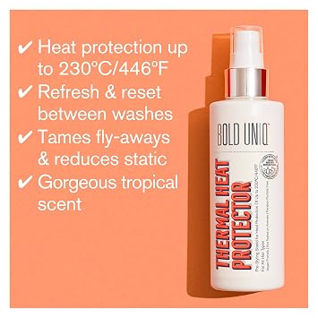 Bold Uniq Heat Protectant Spray for Hair & Purple Shampoo, Conditioner & Mask Bundle - Thermal Protector Up To 450 F - Eliminates Brassy Tones From Blonde, Platinum, Silver/Gray Hair