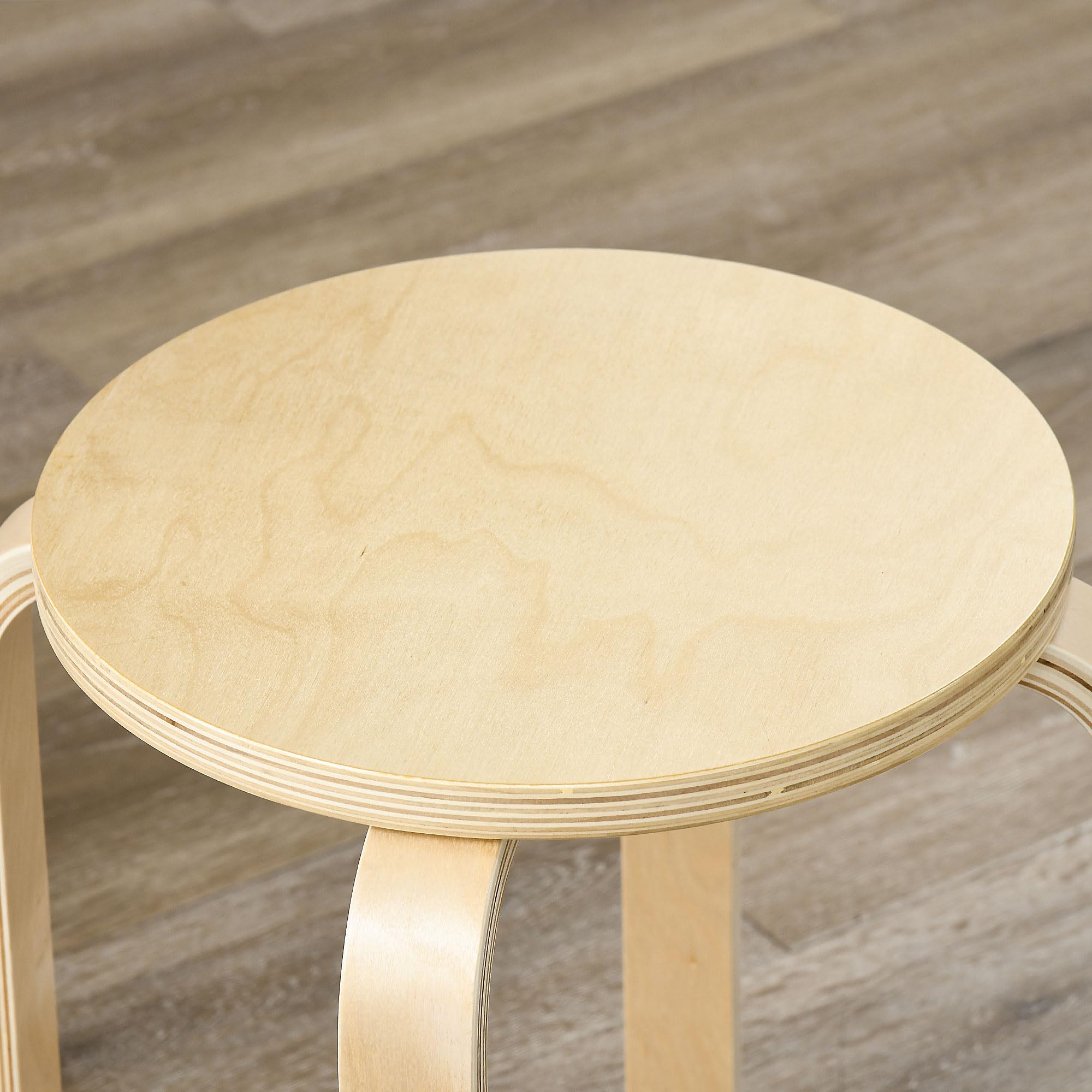 HOMCOM Taburetes Apilables Juego de 4 Taburetes Multiusos Madera Redondos Carga 120 kg para Cocina Salón Dormitorio Estudio Ø40x45 cm Madera Natural