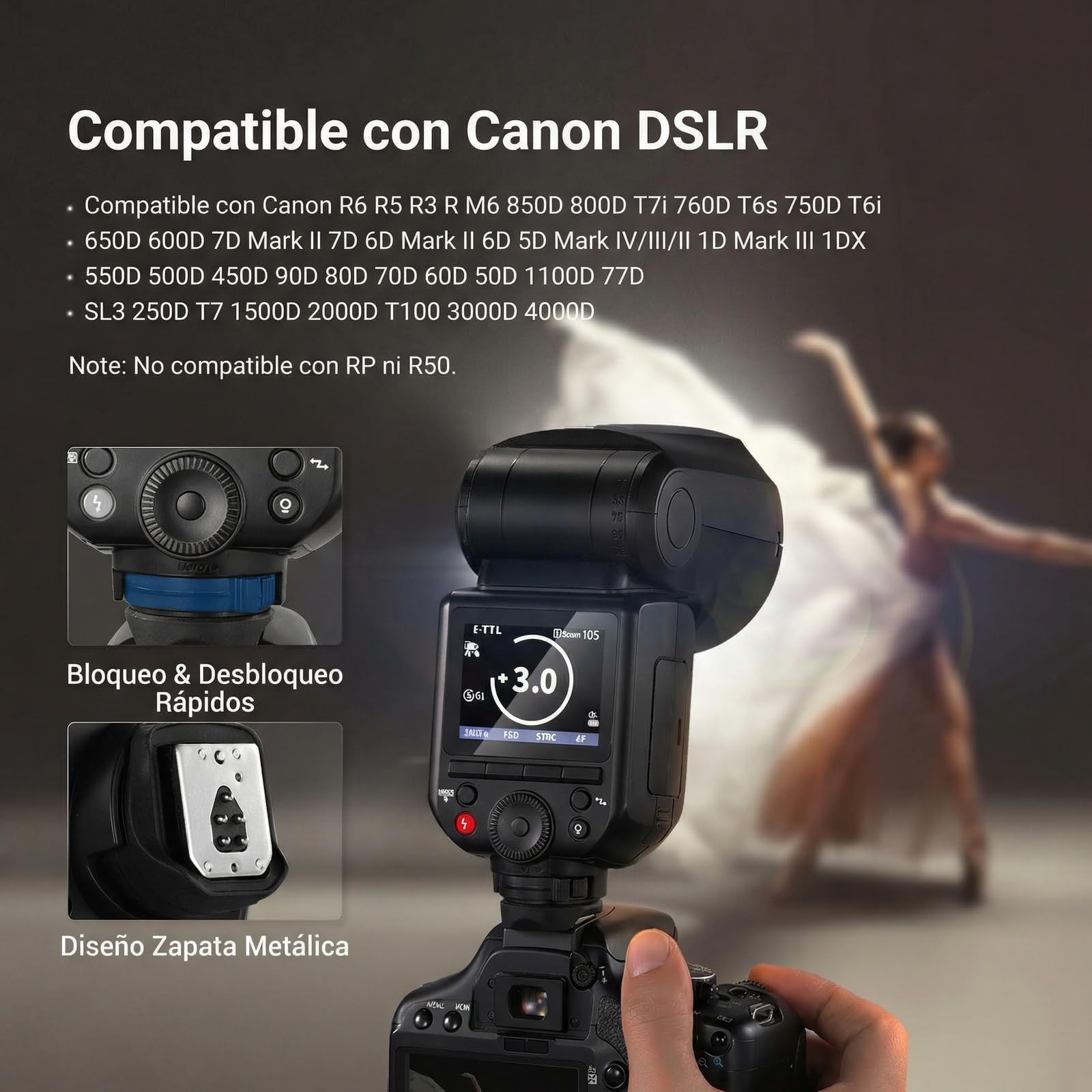 NEEWER Z2PRO-C 2,4G TTL Flash Speedlite de Cabeza Redonda Compatible con Canon, 76W 1/8000s HSS Luz para Fotografía de Cámara con Interfaz de Usuario Mejorada 2 Lámpara Modelado, TTL/M TCM Interruptor