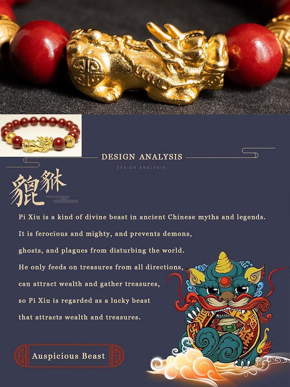 Feng Shui Bracelet 24k Gold Plated PiXiu for Men Women, Red Cinnabar Bracelet 12mm Prayer Beads Protection Jewelry Gifts Can Bring Good Luck, Wealth and Health - Image 9