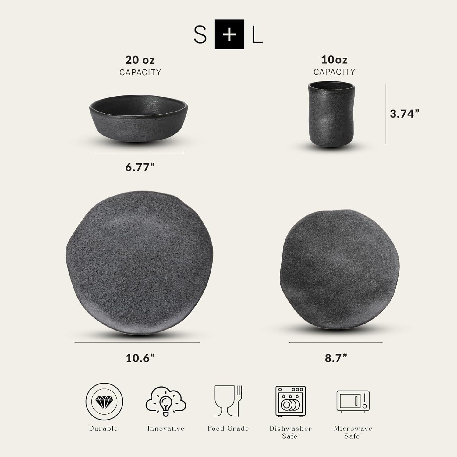 Gray Ceramic 32-Piece Dinnerware Set for 8