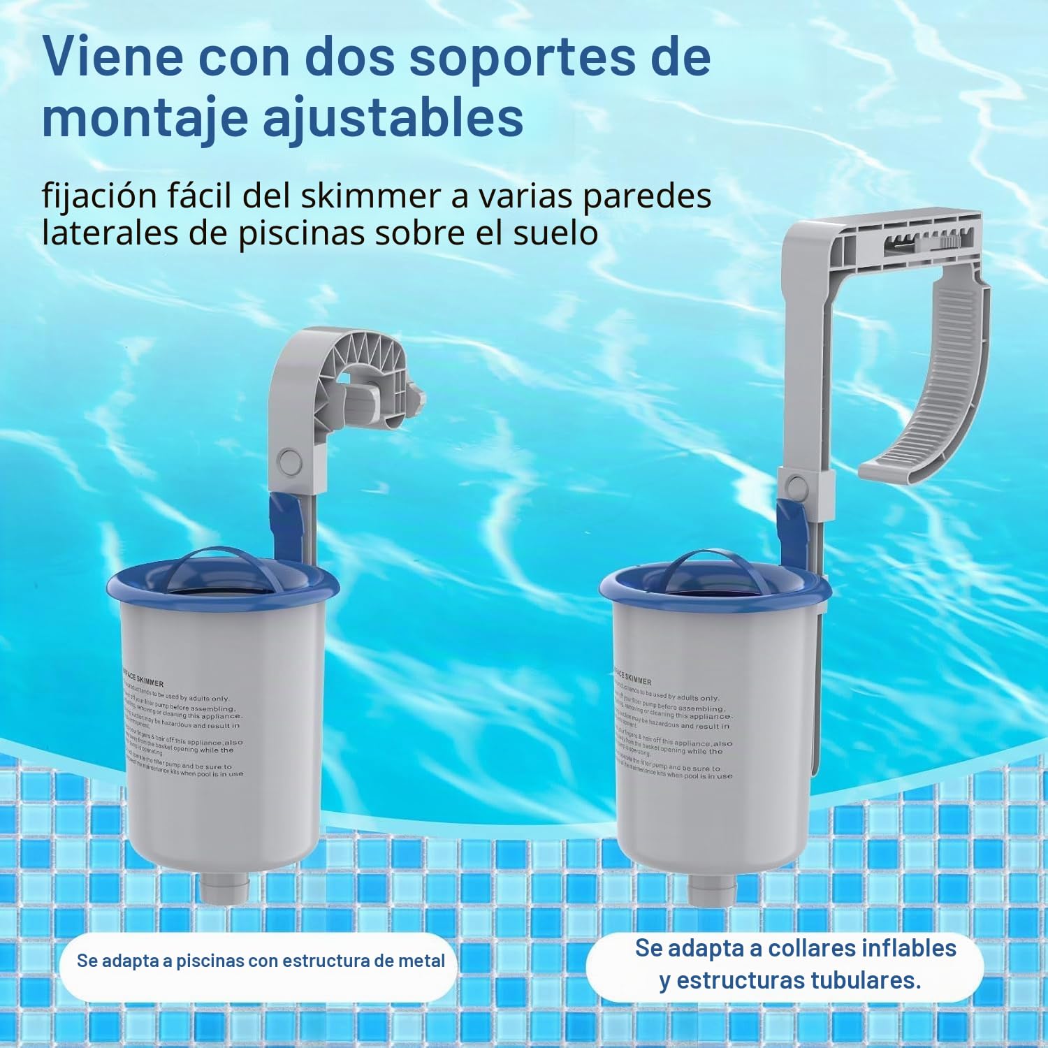 POOLAZA Skimmer Piscina Desmontable, Recoge Hojas, Cesta Extraíble | Material Resistente, Ajustable en Altura, para Piscinas Metálicas e Hinchables, Fácil Instalación