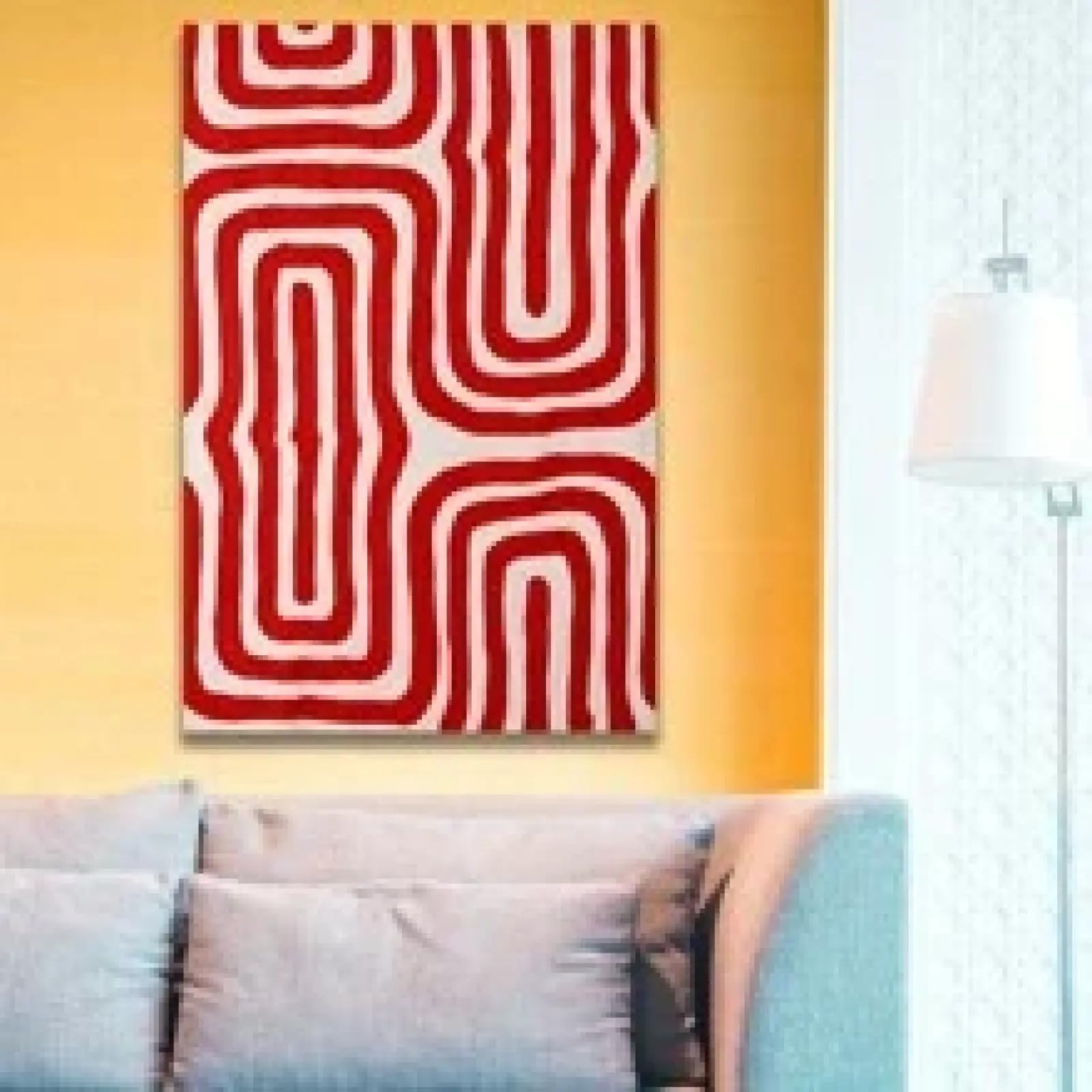 XBTYKPB Cuadro vectorial sobre lienzo con diseño de líneas rojas geométricas, decoración de pared, impresiones estéticas, marco de 50 x 70 cm