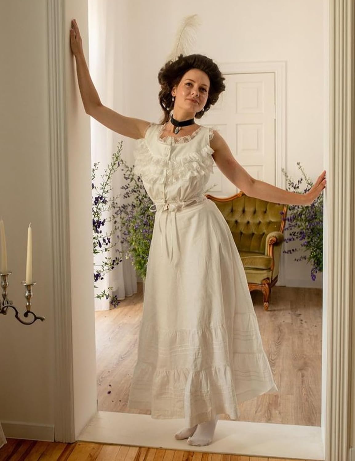 BEAUTELICATE Women Maxi Skirt with Pockets Elastic Waist A Line Tiered Pleated Flowy Skirt - Image 6