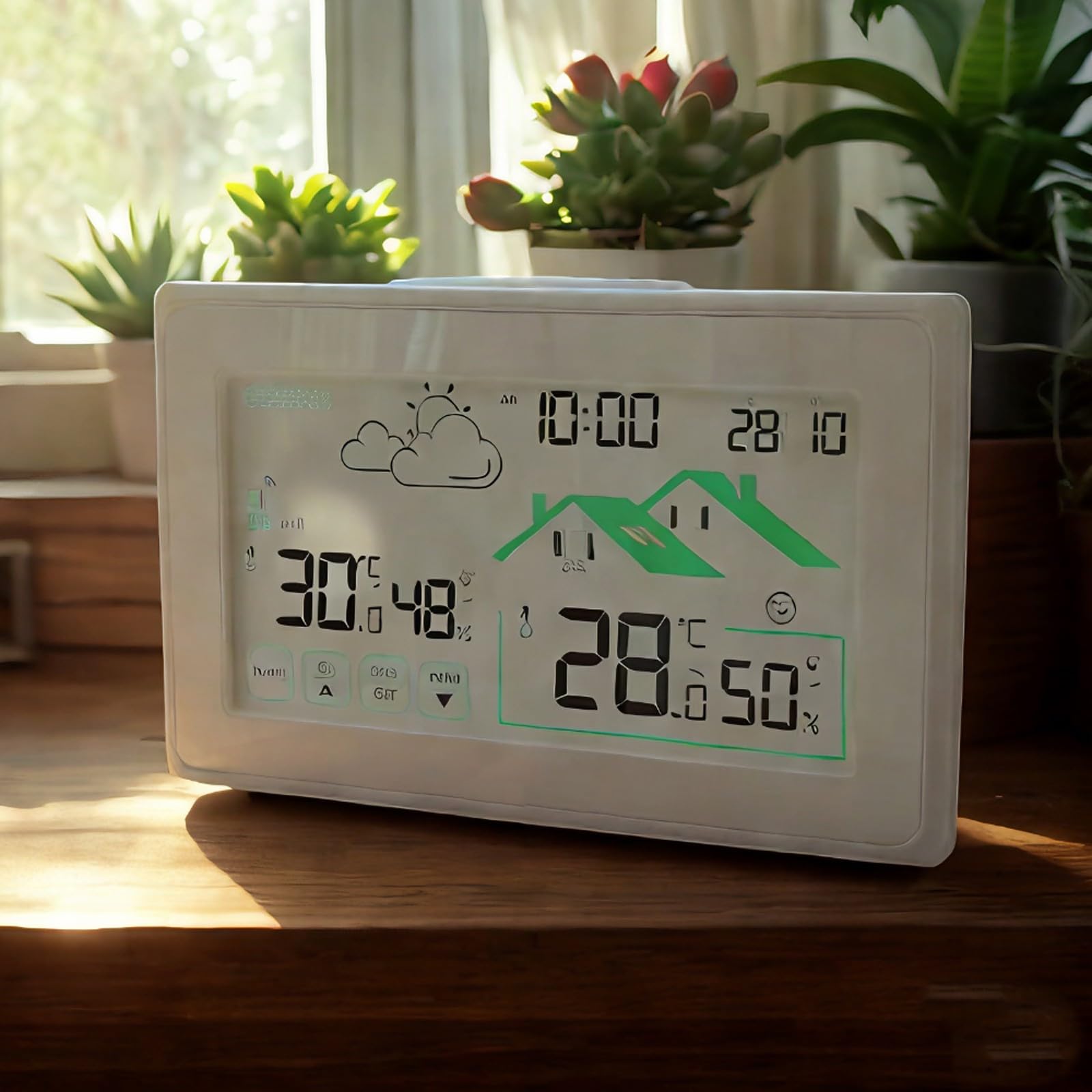 Termómetros para Interiores y Exteriores con Reloj controlado por Radio y Monitor de Temperatura y Humedad para Entorno del hogar Confort Pronóstico del en hogar Sensores de Humedad de