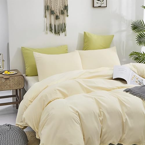 Miniatura 3 de Cottonight - Juego de edredón color marfil tamaño Queen, edredón moderno de algodón suave y transpirable, color blanco crema, para mujeres y hombres