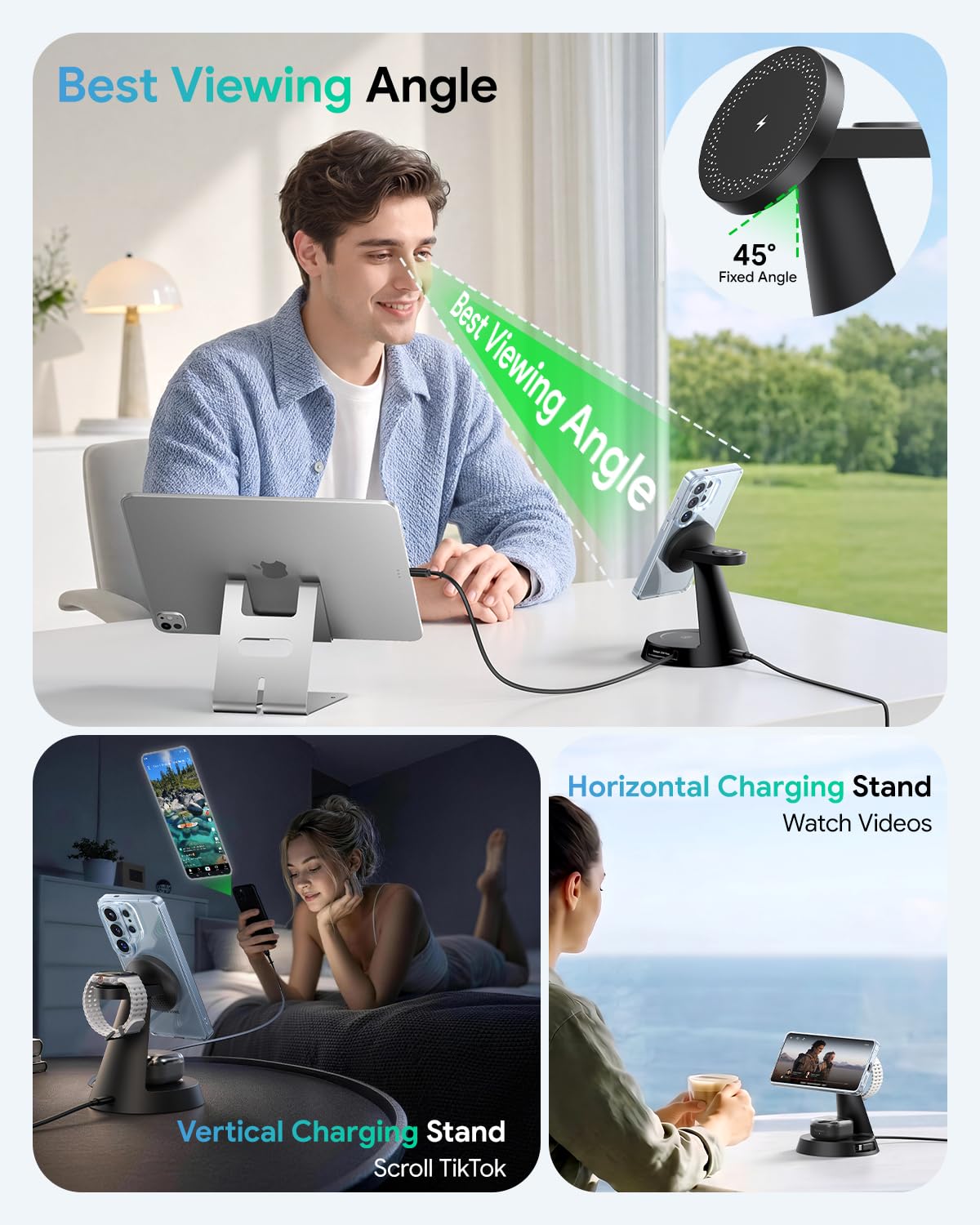 Meifigno Caricatore magnetico 4 in 1 per Samsung con cavo di ricarica rapida estensibile da 20 W, stazione di ricarica wireless compatibile con supporto di ricarica MagSafe per Galaxy S26 Ultra, Z