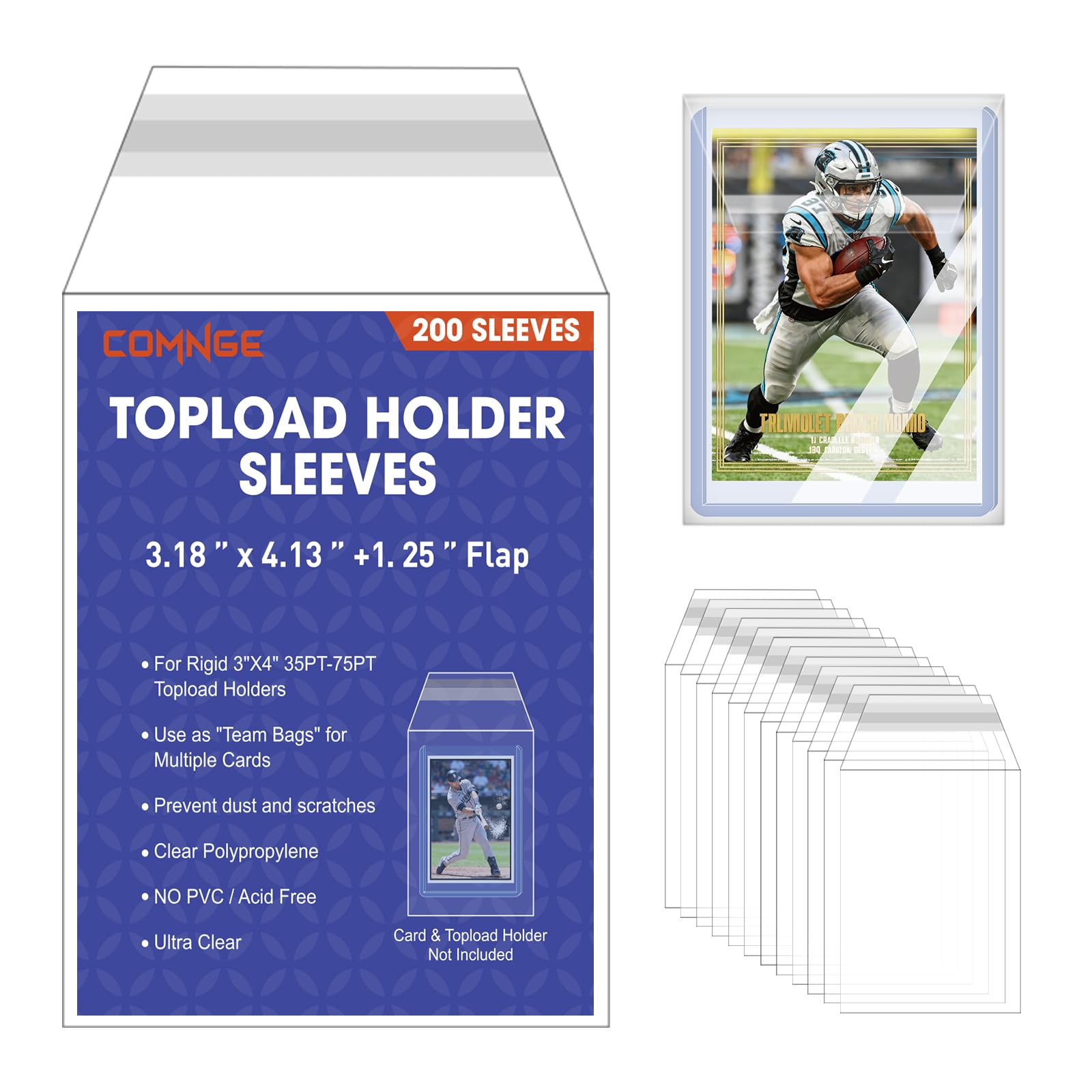 Custodie richiudibili ultra trasparenti per porta carte 35PT-75PT con caricamento dall'alto, evitano graffi e polvere, ideali per sport, giochi, spedizioni e stoccaggio di carte collezionabili (200