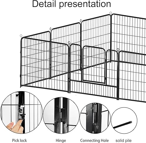 Miniatura 5 de Confote Corralito para perros y mascotas, 16 paneles de 32 pulgadas, plegable, para exteriores, valla de metal para mascotas, perrera para perros