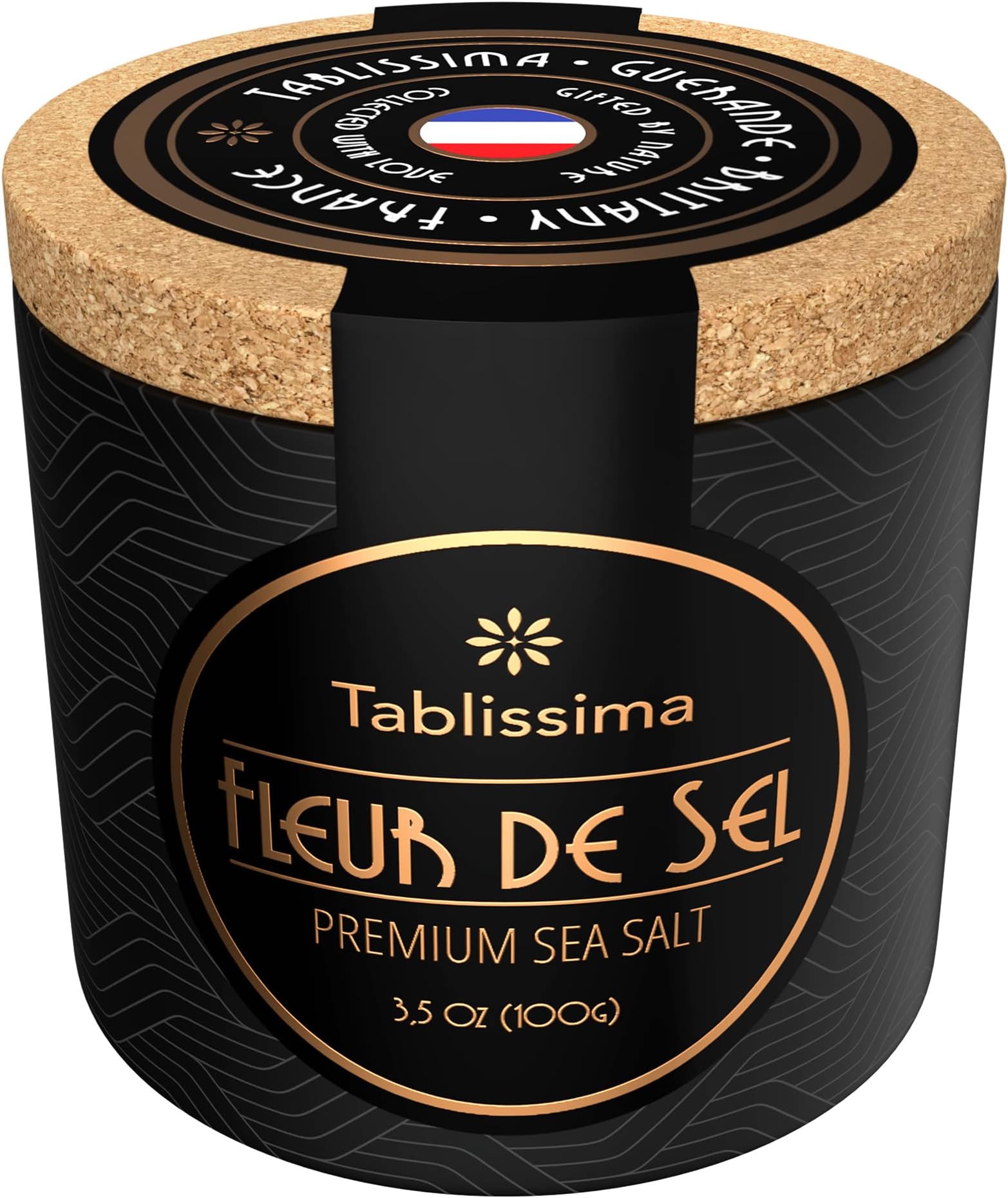 Fleur de Sel - Premium Sea salt from Guerande France - Flaky Sea Salt from the Celtic Sea - Salt Cork box - 3.5 Oz (100g)