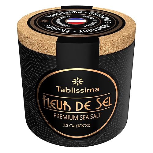 Fleur de Sel - Sal marina premium de Guerande Francia - Sal marina escamosa del mar celta - Caja de corcho de sal - 3.5 oz (100 g)
