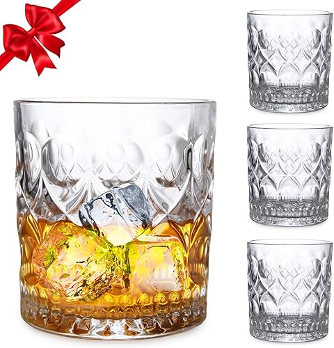 Vasos de whisky, vasos Kitchenexus Old Fashioned para cócteles de whisky, bourbon, vasos escoceses de 10 oz10.1 fl oz, juego de 4, perfectos para