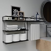 Vista 18 de Juego de 2 estantes flotantes montados en la pared de 3+1 niveles, estante de pared de madera rústica con marco de metal, estante de almacenamiento