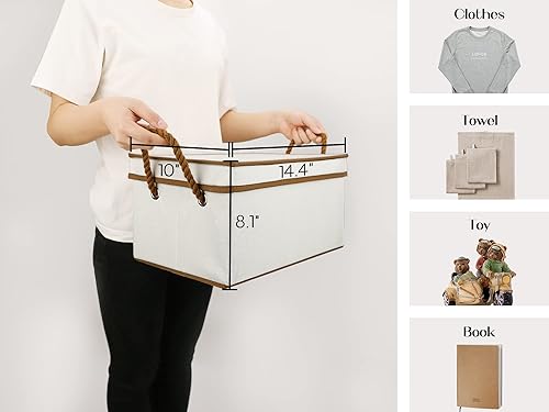Miniatura 2 de LoforHoney Home Contenedores de almacenamiento de tela con tapas para organizar, cajas de almacenamiento plegables para estantes, cestas de ropa con