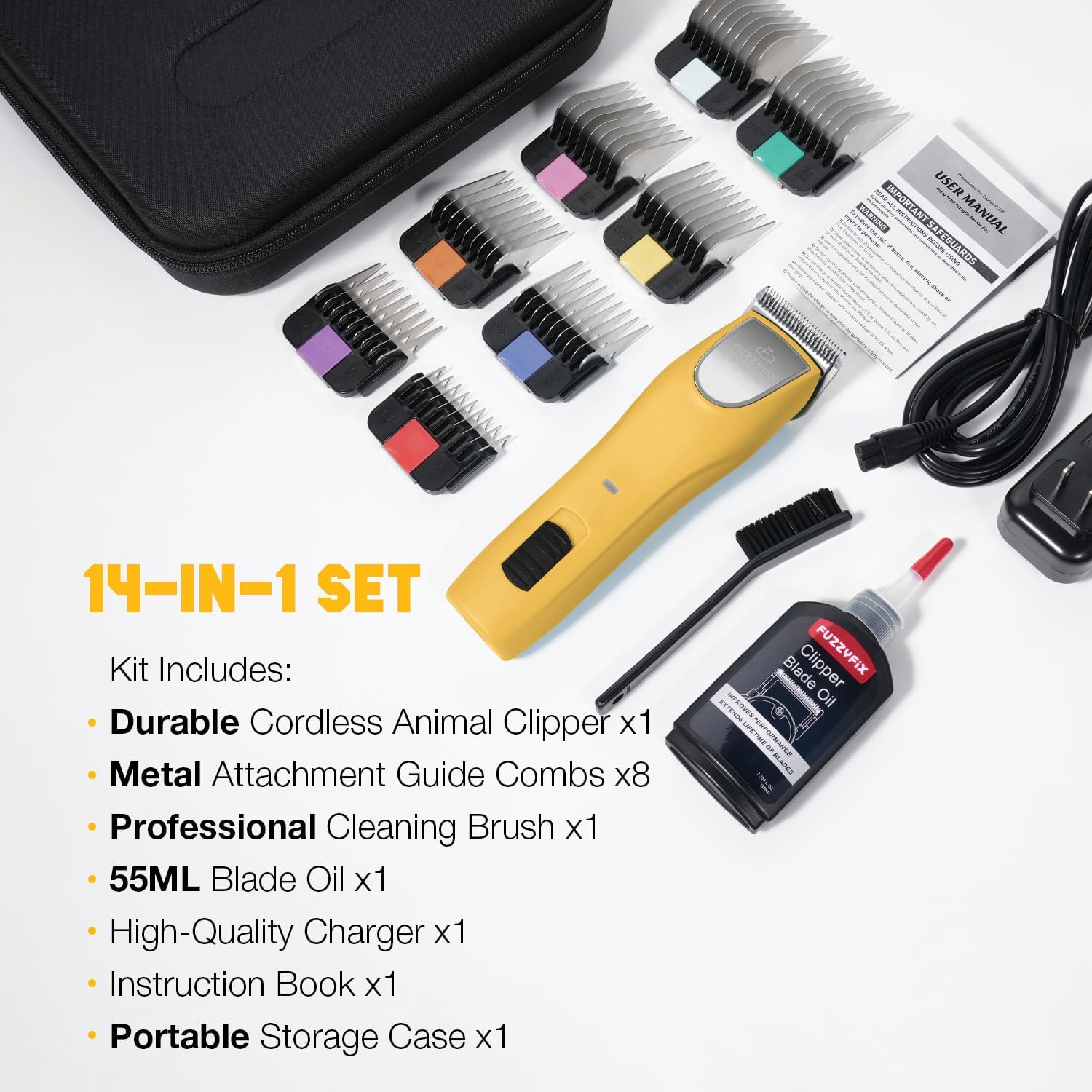 Professional Dog Clippers for Grooming, 2 Speed Pet Grooming Kit for Thick Curly Matted Coats, Low Noise Heavy Duty Cordless Hair Trimmer with Detachable Metal Blade