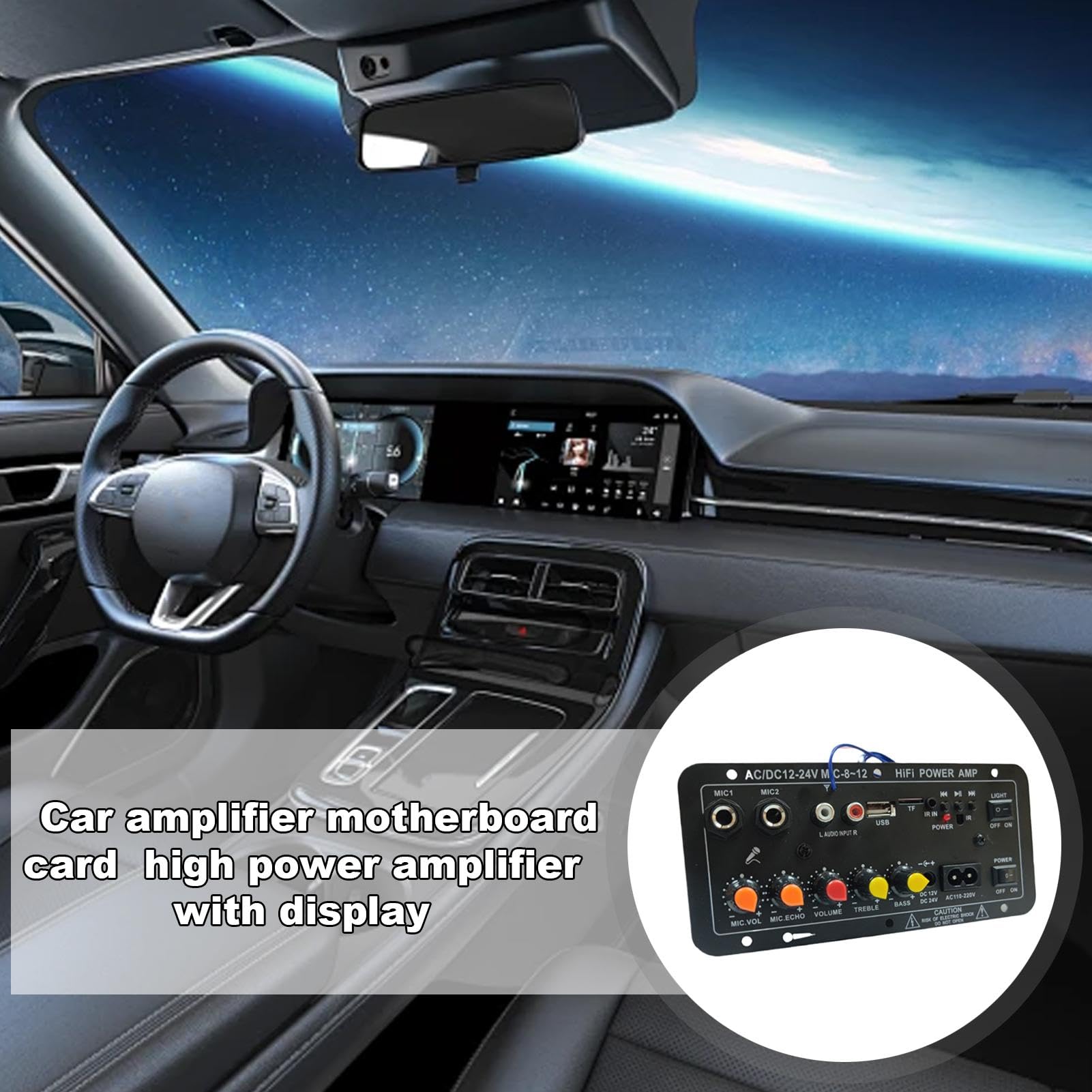 Hochleistungsverstärkerplatine, Leistungsverstärkerplatine für Autos, 12 V und 24 V Stereo-Verstärkermodul mit digitaler Anzeige - Kabellose Lautsprecherkarte mit Fernbedienung für Lautsprecher