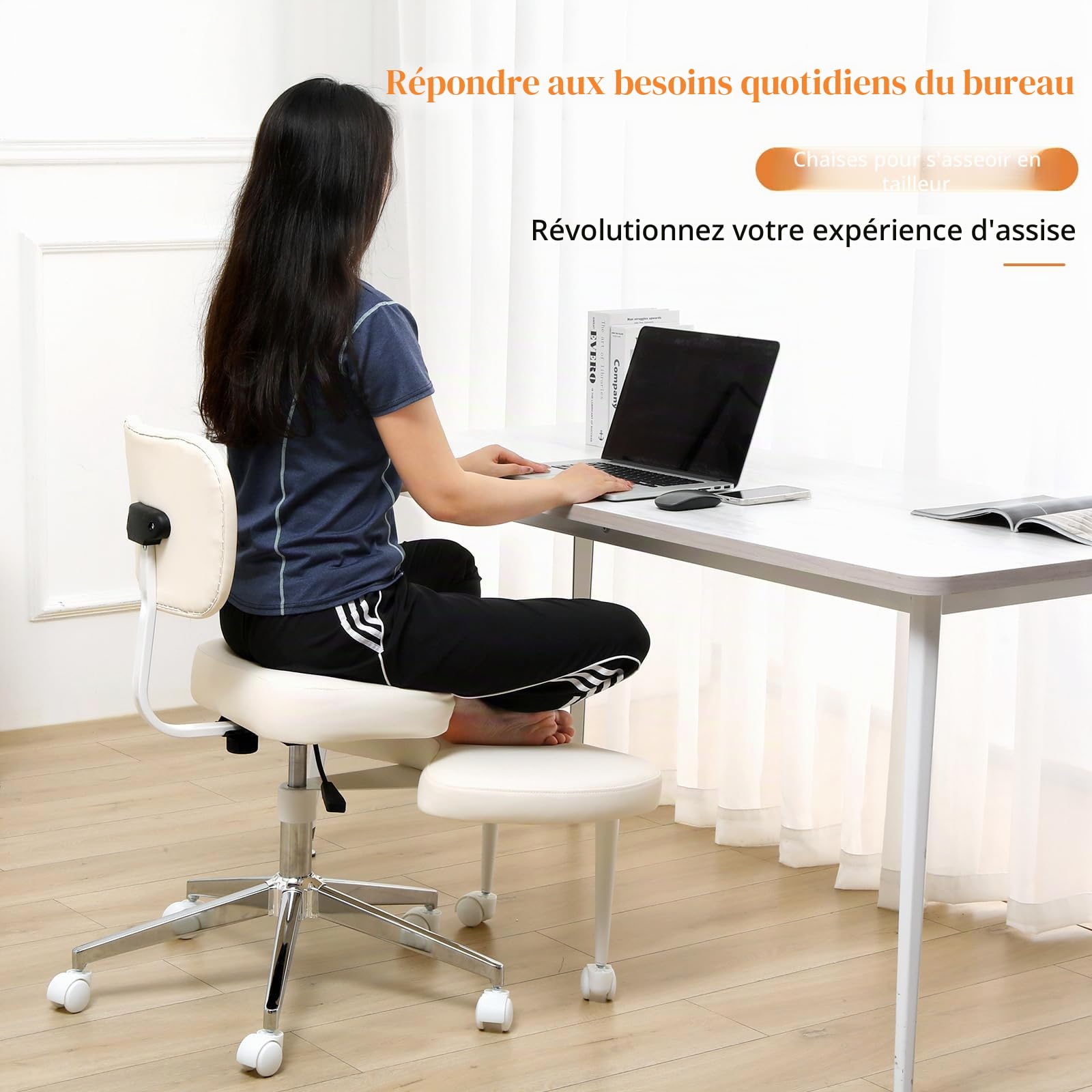 Chaise de méditation ergonomique pour plusieurs positions assises, chaise ADHS avec support lombaire et roulettes, hauteur réglable, chaise genoux parfaite pour les amateurs de yoga, chaise