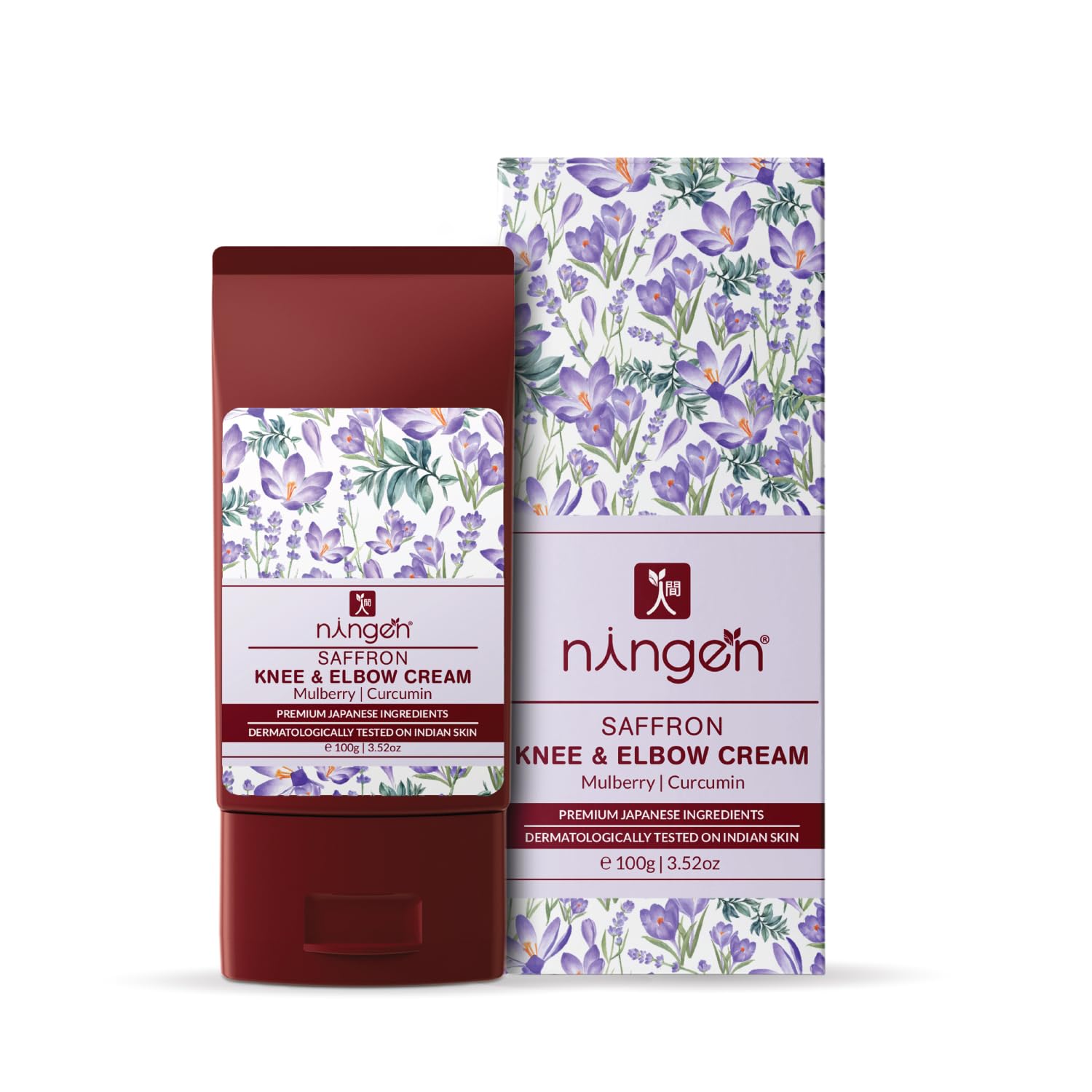 Ningen Saffron Knee and Elbow Cream I Enriched with Mulberry and Curcumin Extracts I Dermatologically Tested, Paraben Free I For Light and Bright Dark Joints & Elbows I 100g