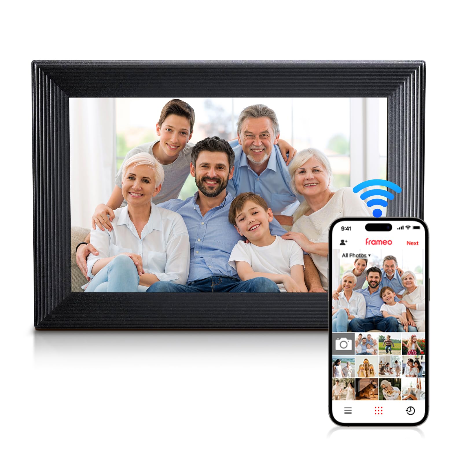 Moman Digital Picture Frame Wireless HD Photo Frame 32GB Memory 10.1 Inch Wall Mountable for Family Friends Birthday Instantly Share Christmas Anniversary Auto Brightness for Gifts