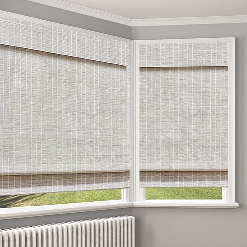 LANTIME Persianas romanas sin cordones de madera, opacas con forro de bambú, color blanco