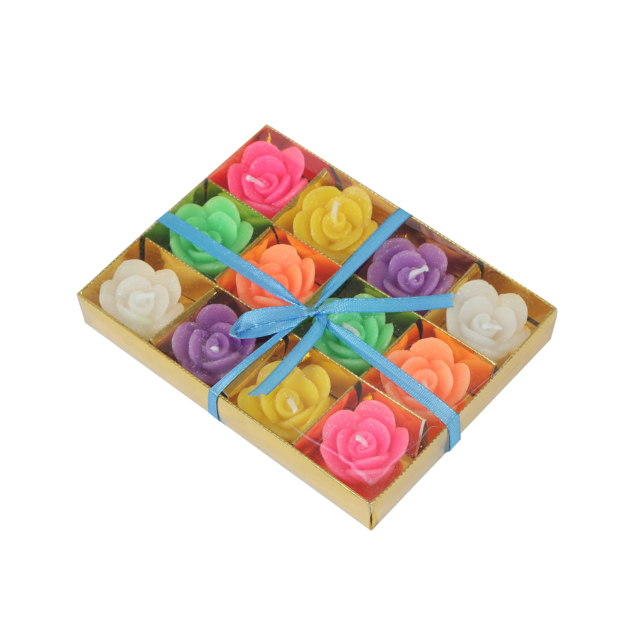DIWAS Candles - Rose Flower Design Floating Candle, Decorative Diwali Candles, Smokeless Candle for Diwali, Wax Candles- Set of 12 (Assorted Color)