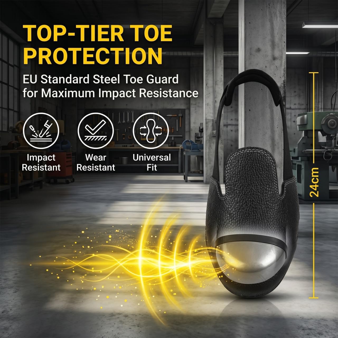 Kisangel 1 Pair Steel Toe Cap Overshoes, Leather Safety Work Shoe Covers for Men and Women, Adjustable Protective Toe Guards for Industrial Workplace, Anti-Smash Protectors