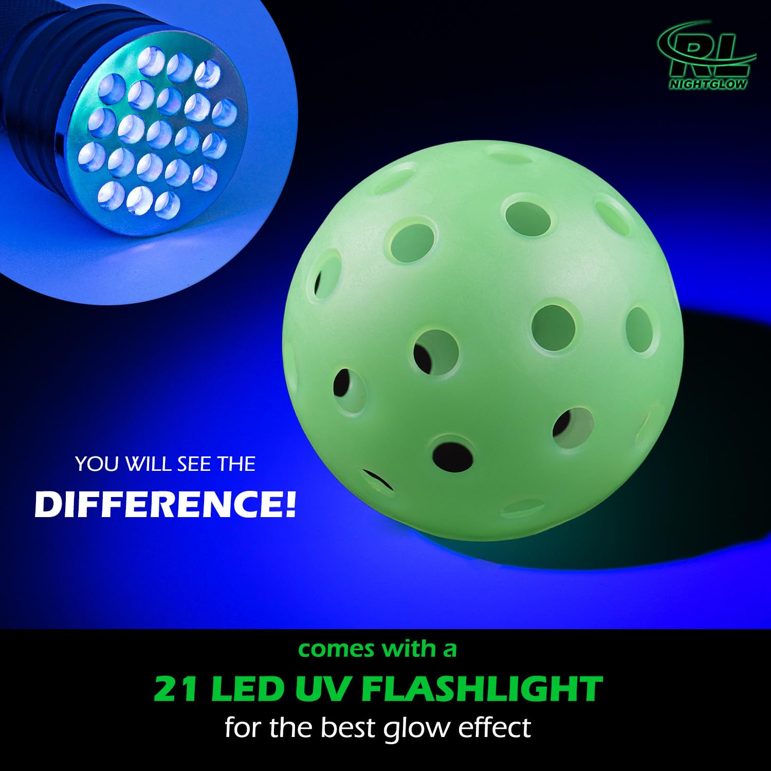 Lot de 4 balles de pickleball phosphorescentes UV vert fluorescent 40 trous norme USAPA durable extérieur