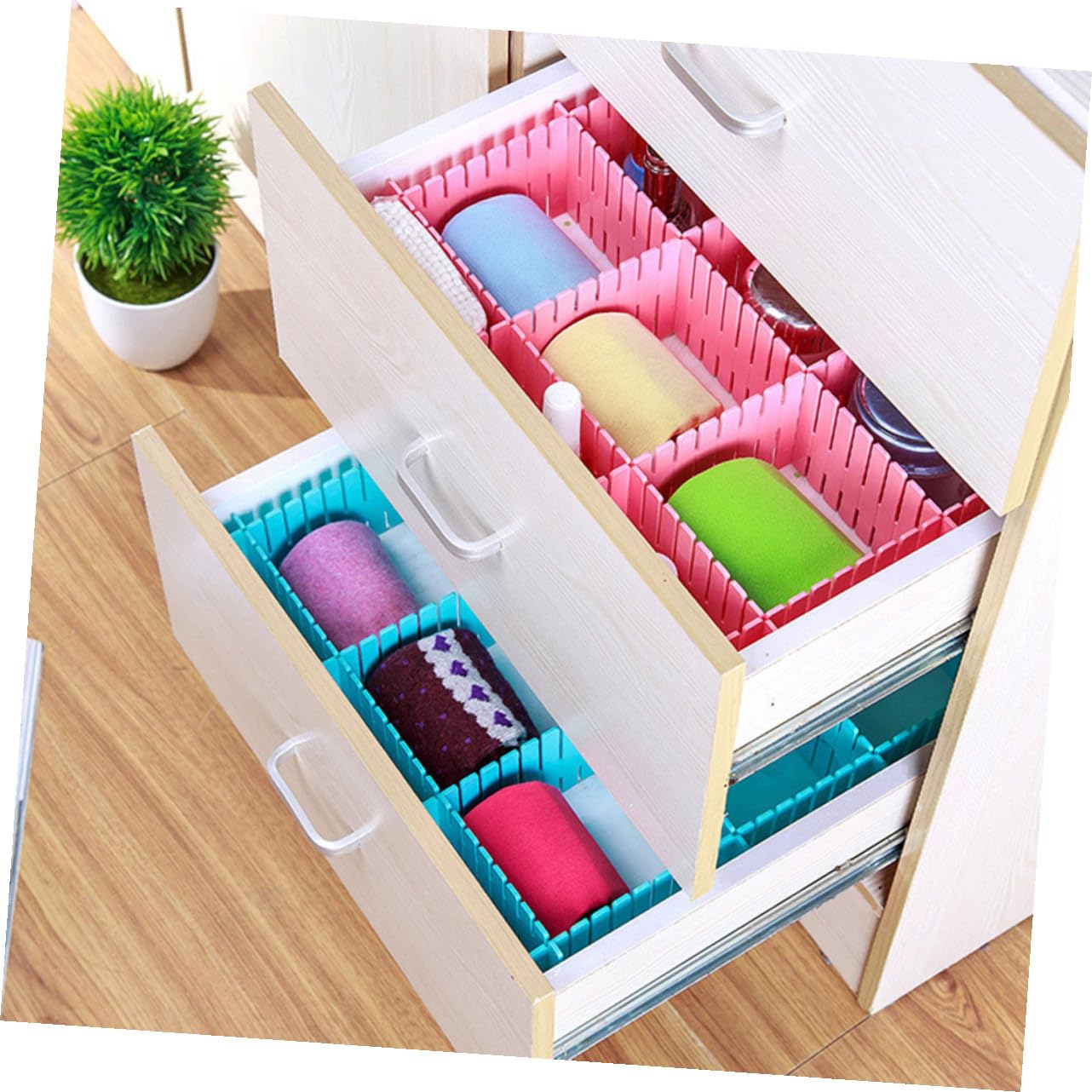 Divisori per Cassetti Regolabili 32 Pezzi in Pp Blu | Organizzazione Ordinata, per Cucina e Biancheria, Formato 32, 4x7cm, Separazione Modulare