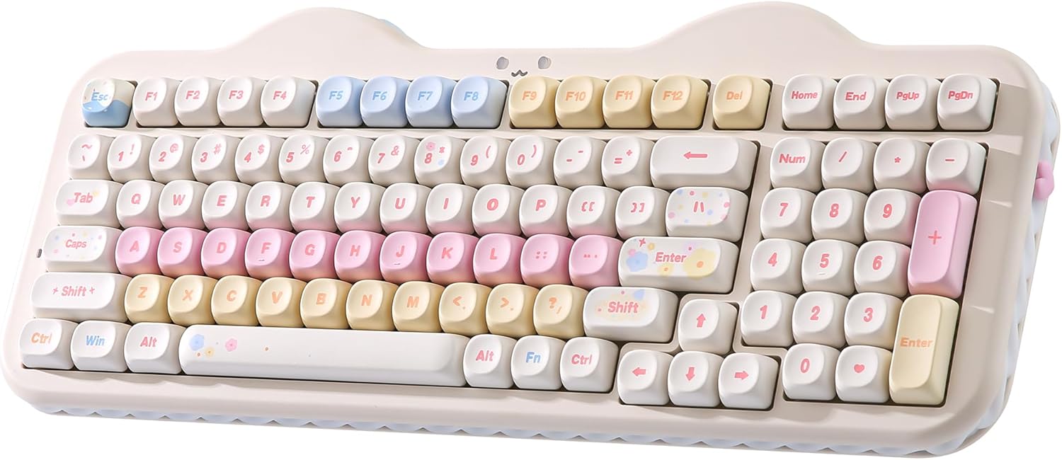 YUNZII C98 Wireless Mechanical Keyboard with Number Pad,99 Key BT5.0/2.4G/USB-C Hot Swap Gasket Mount with PBT MOA Keycaps,Custom RGB,Cute Cake Keyboard for Win/Mac (Beige, Milk V2 Linear Switch)
