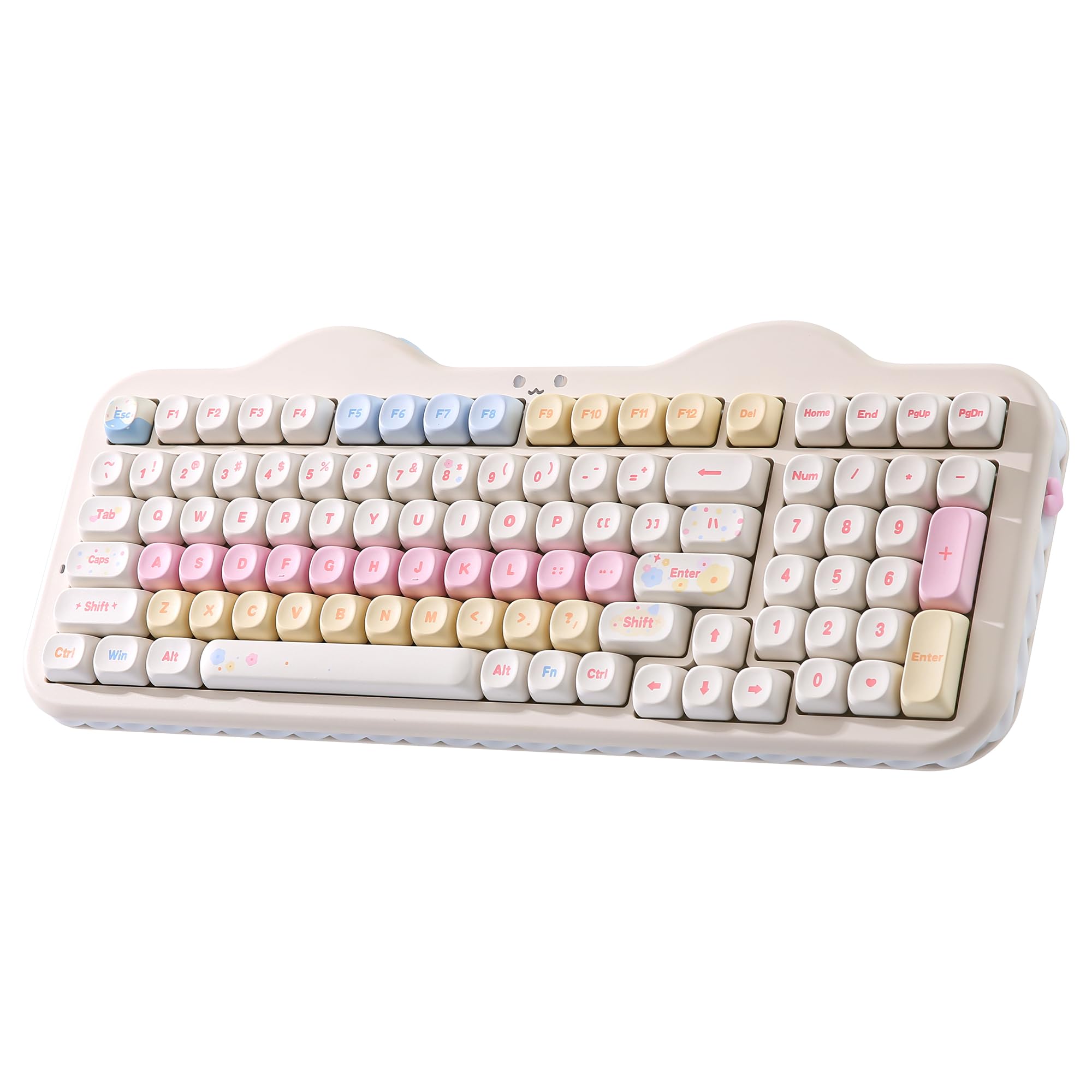 YUNZII C98 Wireless Mechanical Keyboard with Number Pad,98 Key BT5.0/2.4G/USB-C Hot Swap Gasket Mount with PBT MOA Keycaps,Custom RGB,Cute Cake Keyboard for Win/Mac (Beige, Milk V2 Linear Switch)