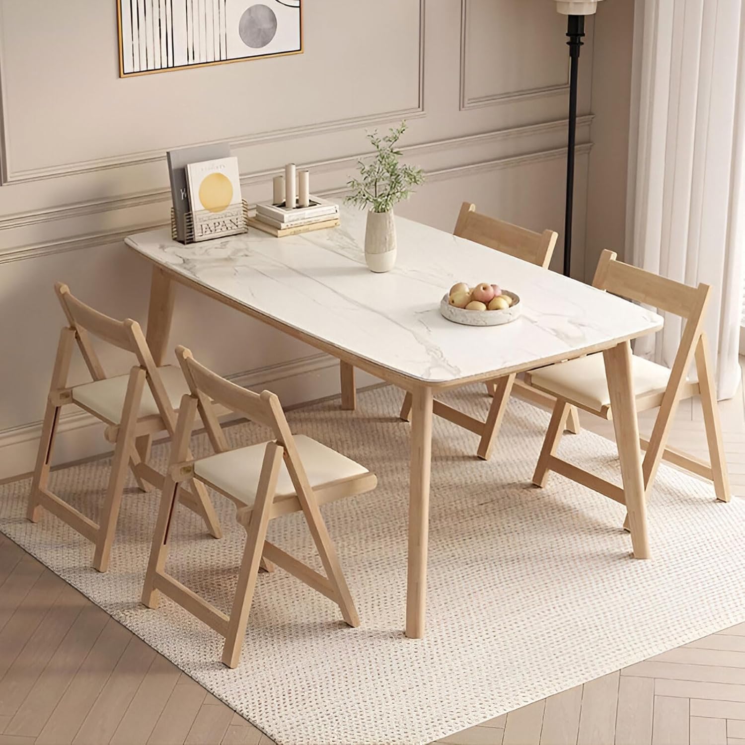 AIZYR Outdoor Wooden Chairs Set of 2, Folding Chairs with Padded Seats, Foldable Chairs Garden Seat for Patio, Balcony, Living Room, Yard,White