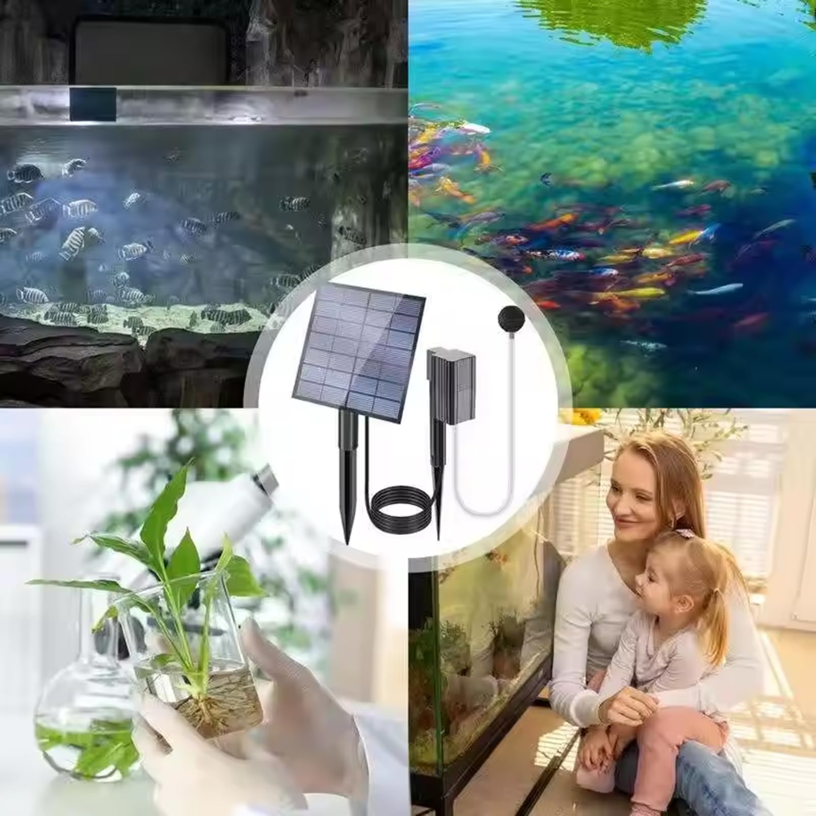 Solar Pond Aerator with Air Pump, 2.5W Solar Teichbelüfter mit Luftpumpe, Luftstein & Schlauch, Solar Sauerstoffpumpe Teich, Leise Teichbelüfter Aquarium, Sauerstoff Luftpumpe für Gartenteich, Angeln