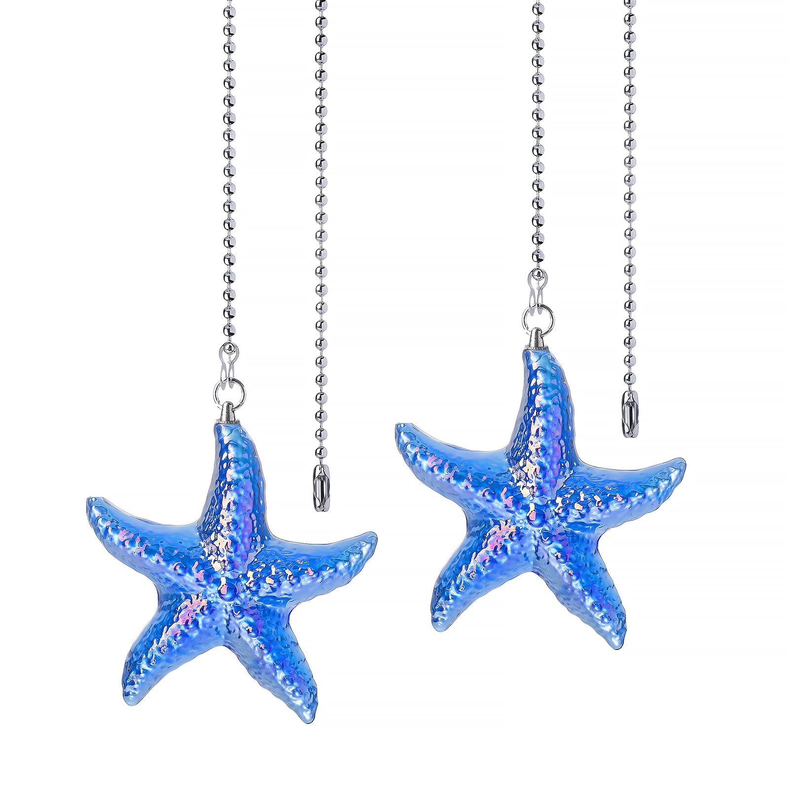 LONGSHENG - SINCE 2001 - 2 Pack Ceiling Fan Pull Chain Ornaments Extension Chains with Decorative Blue Glass Starfish 23 Inches Fan Pull Chain Set For Ceiling Light Lamp Chain