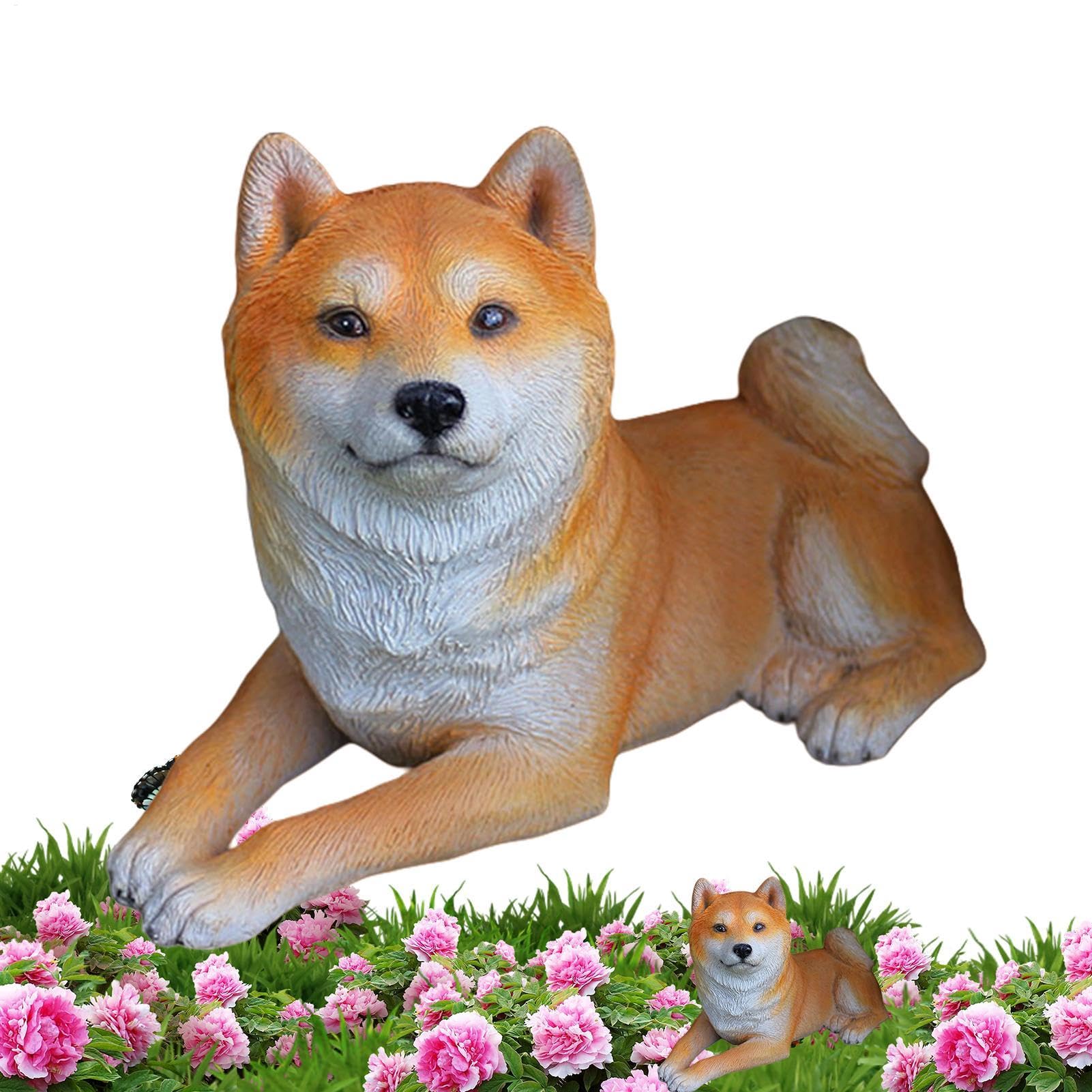 Décoration de jardin Shiba Inu : modèle de chien assis en résine d'extérieur pour pelouse
