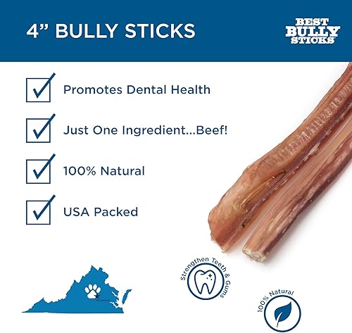 Miniatura 2 de Best Bully Sticks- Palitos de carne seca totalmente naturales golosinas pperros 4-8 pulg  Sin granosun solo ingrediente100 carne de res alimentada a