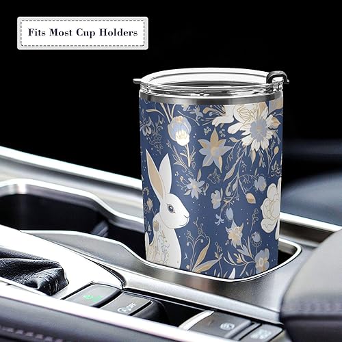 Miniatura 5 de Tazas de café de viaje de acero inoxidable vintage azul conejo con tapas con tapa y popote taza de viaje para café taza de viaje simple 20 oz tazas