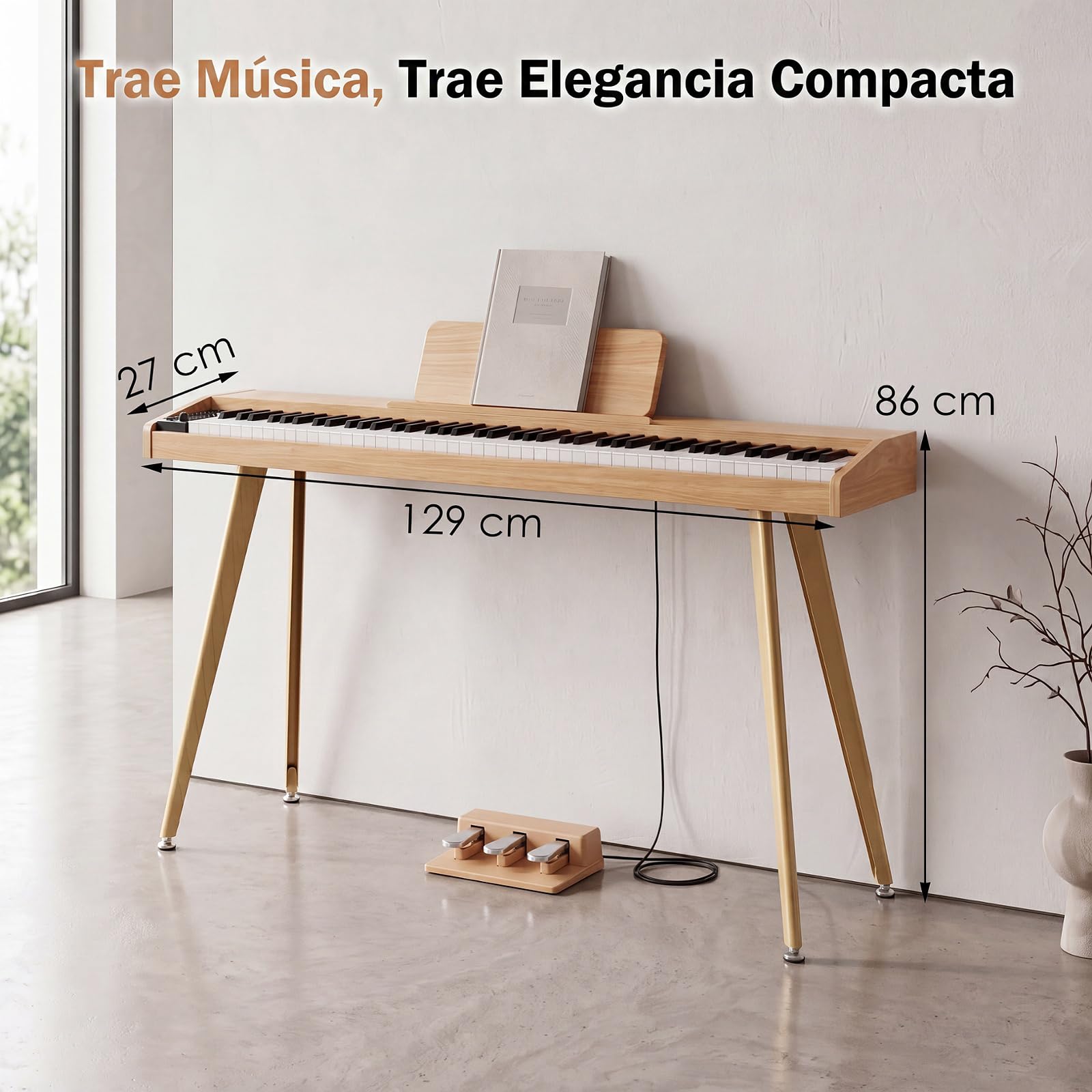 COSTWAY Piano Digital 88 Teclas,Piano Eléctrico Doméstico para Principiante | Teclado Musical Semicontrapesado con Atril, 3 Pedales, 80 Canciones de Demostración, 800 Tonos, 600 Ritmos y MIDI USB