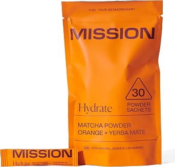 MISSION - Hydrate Matcha Tea - Matcha Powder with Orange & Yerba Mate - Improved Hydration - 30 Sachets