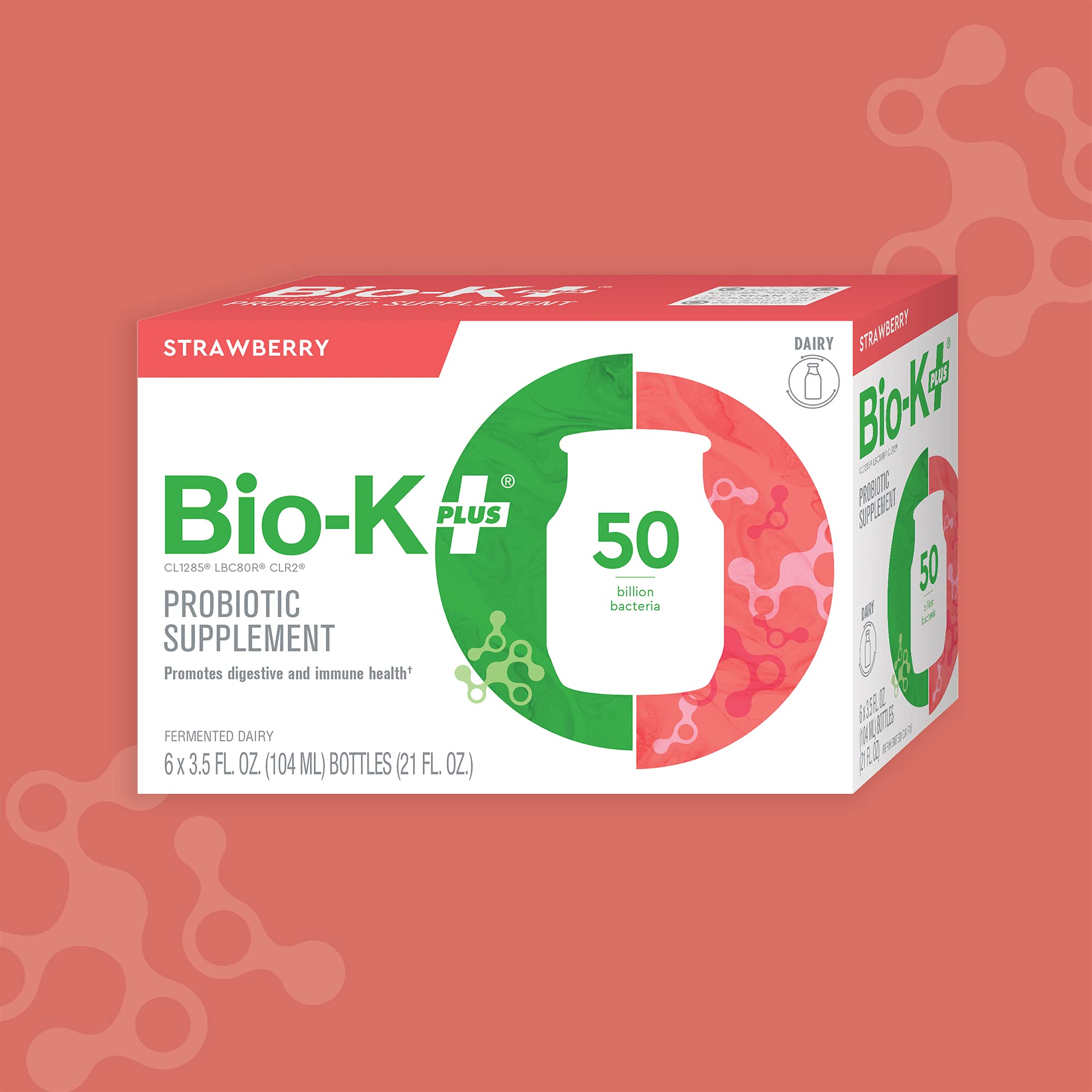 BioK + Drinkable Probiotics for Women & Men, Strawberry Flavor, 50
