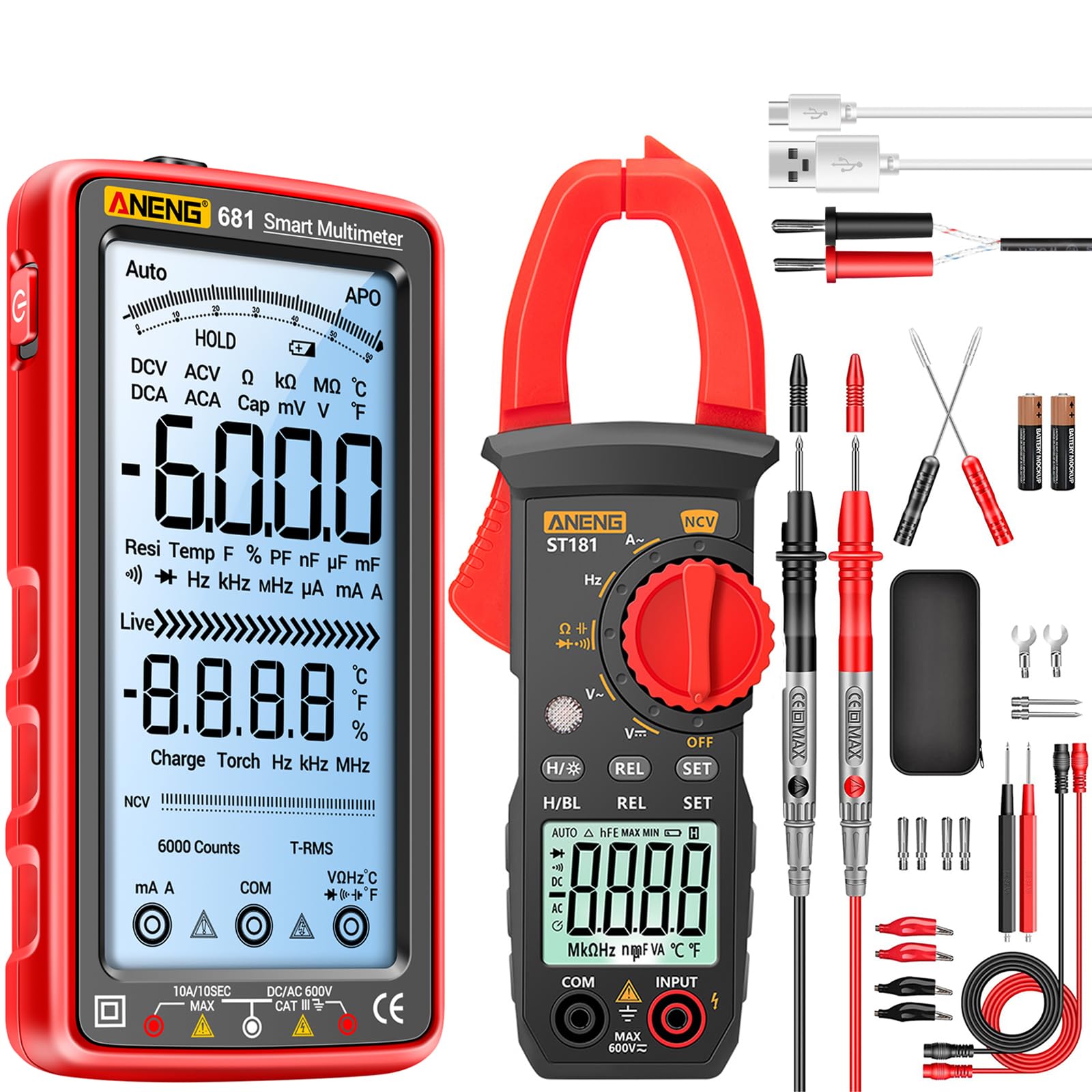 ANENG Multimeter with Stromzange mit NCV,Gleich/Wechsel strom,AC/DC Spannung,Widerstand,Dioden,Durchgangsprüfung,Kapazität