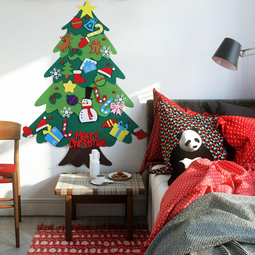 BAKAJI Filz Weihnachtsbaum Für Kinder 70x50 Cm Mit 15 Dekorationen + Stern - Grün