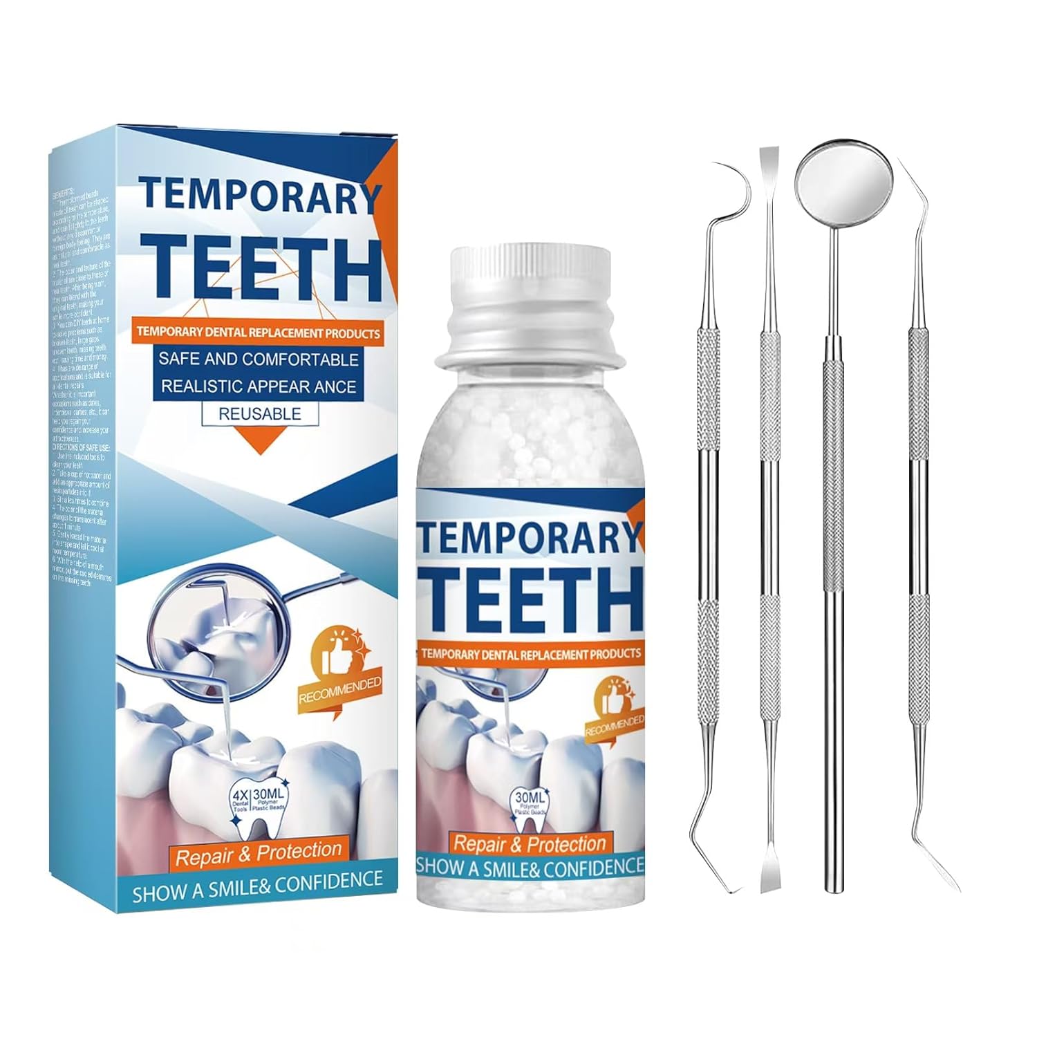 Tooth Repair Kit, Moldable Tooth Filling Repair Kit with 4 Dental Tool, Dental Care Kit Fixing The Missing and Broken Replacements, DIY Natural Filling Fake Teeth,Smile Confidently Again-8A