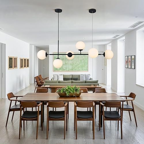 Miniatura 4 de KCO - Moderna lámpara colgante para techo, de mediados de siglo, con globos de cristal, candelabro colgante ajustable con 6 luces LED para isla de