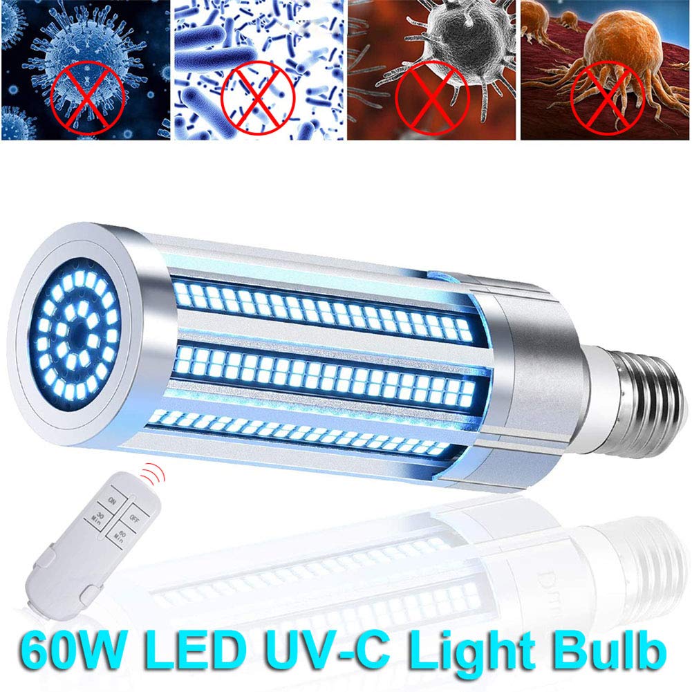 Faucet 60W LED Luz UV, Control Remoto de lámpara germicida con Temporizador Esterilizador UV Luz Desinfectante de Bombilla UVC Esterilizador de lámpara LED UVC,Remote 110v 60w